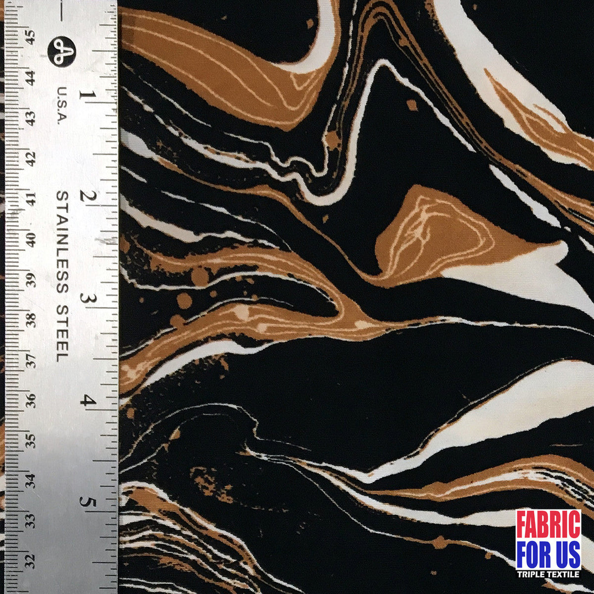 SWIRL Design Poly-Spandex Stretch Fabric - Black, Brown Swirl Design, 58/60" Wide