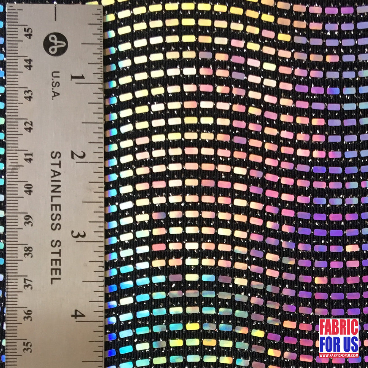 Reflective Holographic Rectangular Trans On Lurex Stretch Fabric - White/Black, 54" Width