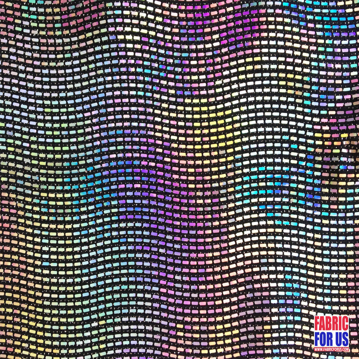 Reflective Holographic Rectangular Trans On Lurex Stretch Fabric - White/Black, 54" Width