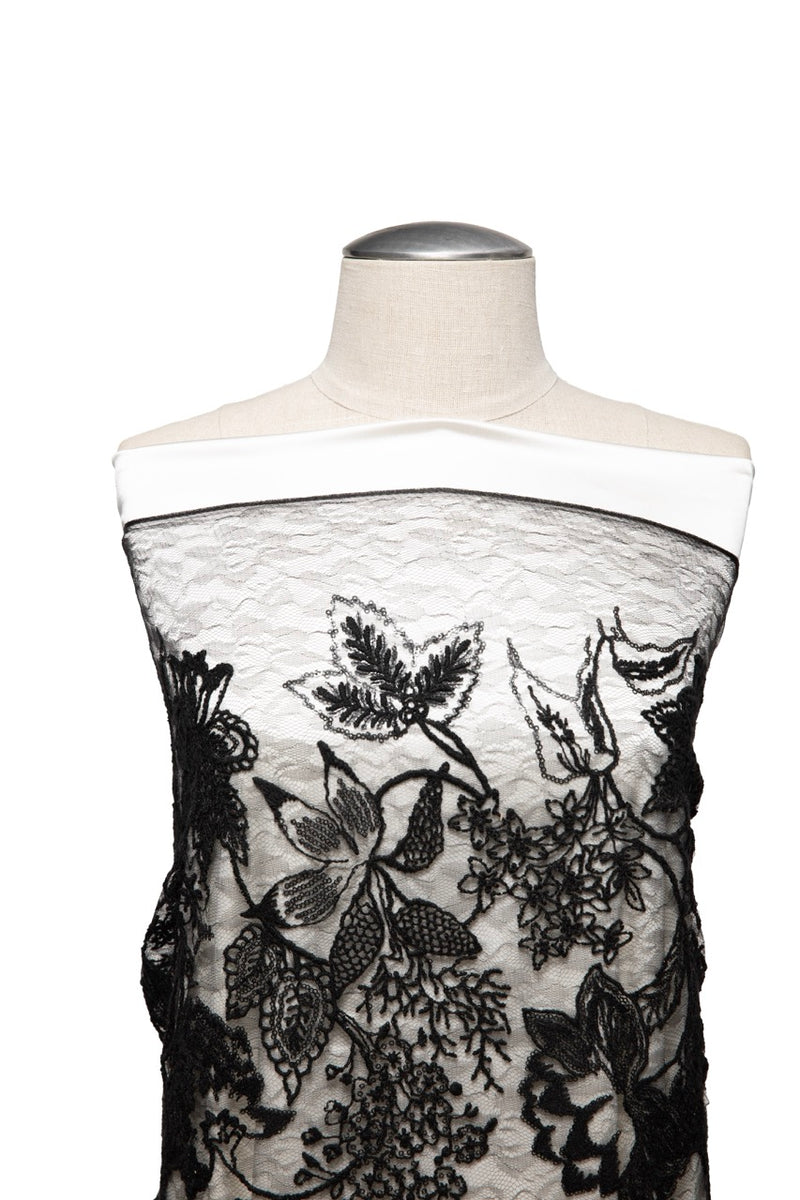 1 Yard Luxurious Sequin Embellished Tulle Lace Fabric with Ornate Embroidery 50" Wide