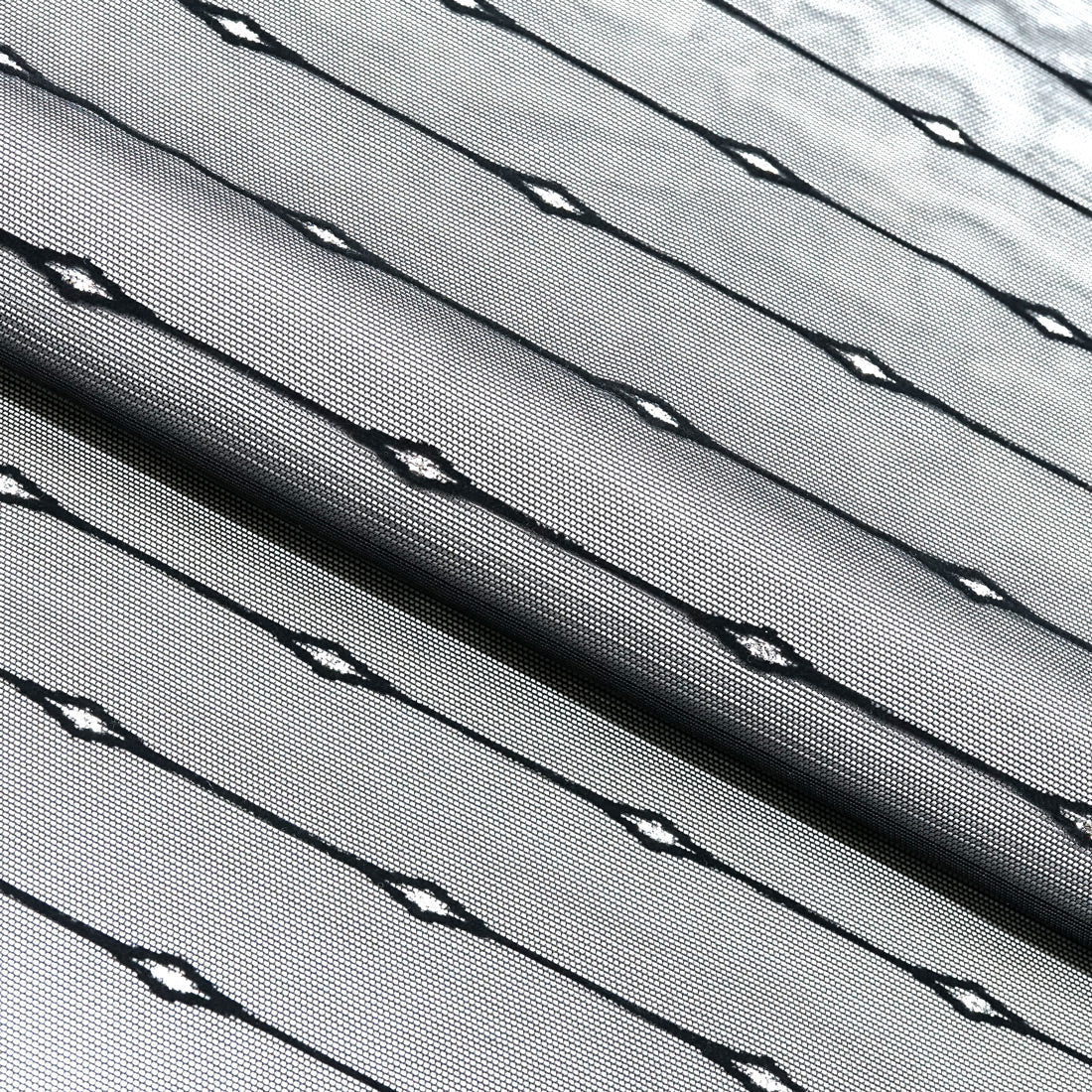 1 Yard Linear Flocked Stretch Mesh Fabric 54" Usable Width, 4-Way Stretch