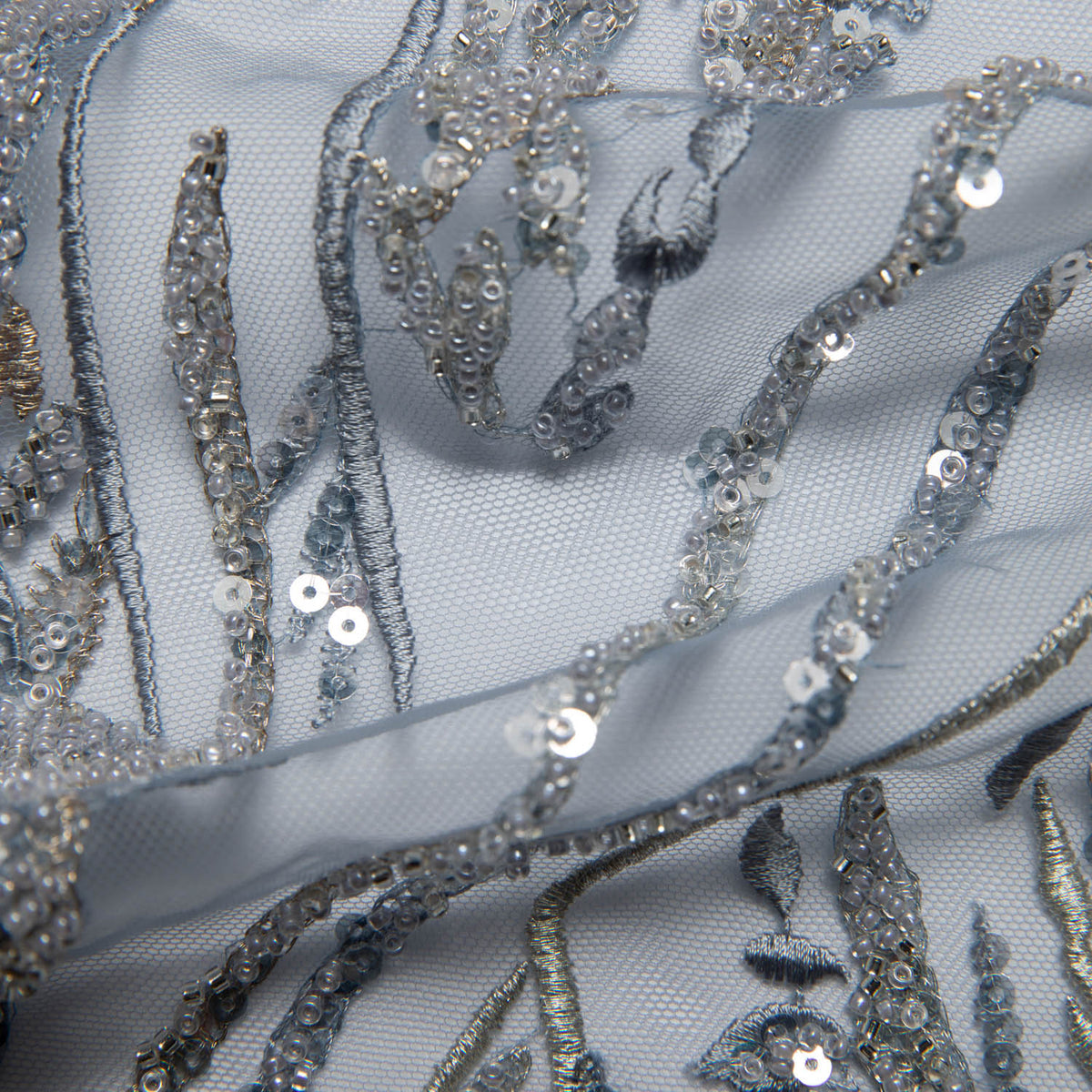 1 Yard P Soft Tulle Lace Fabric Embroidered Sequined Elegant Beautiful Design 52" Wide