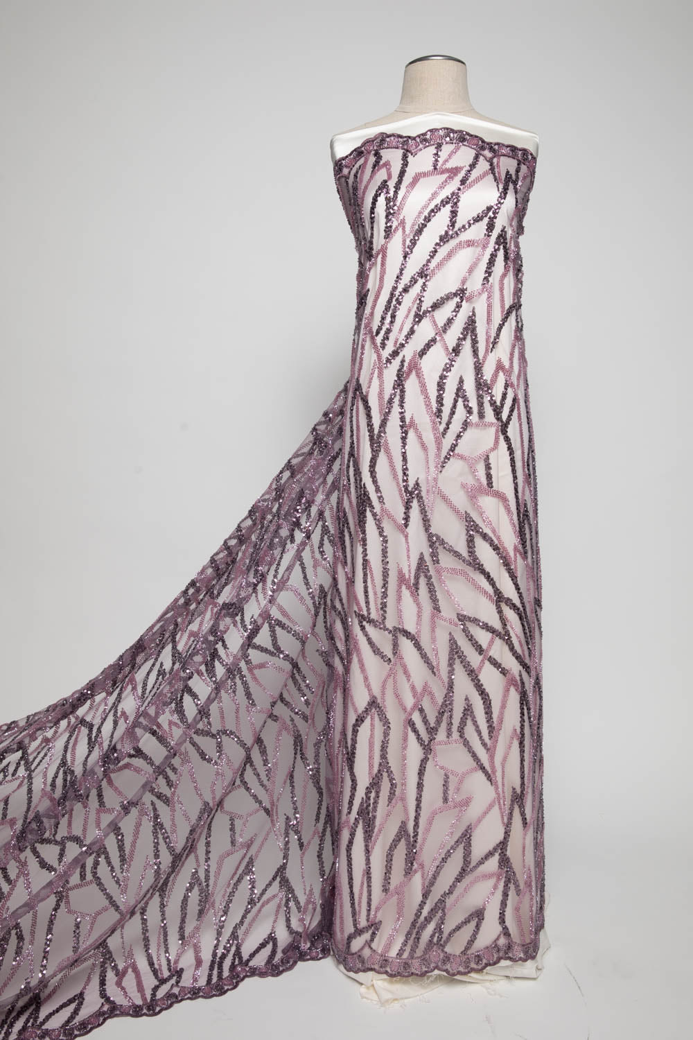 1 Yard Tulle Lace Fabric Embroidered with Sequins and Stylish Design, 52" Wide