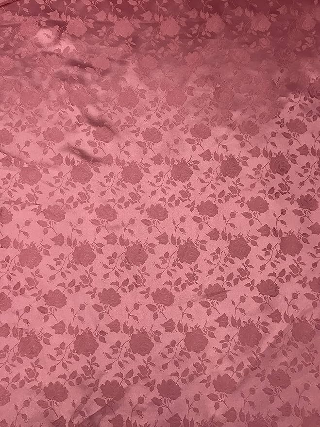 1 Yard Rose Floral Jacquard Satin Fabric, 100% Polyester, 60/59" Wide