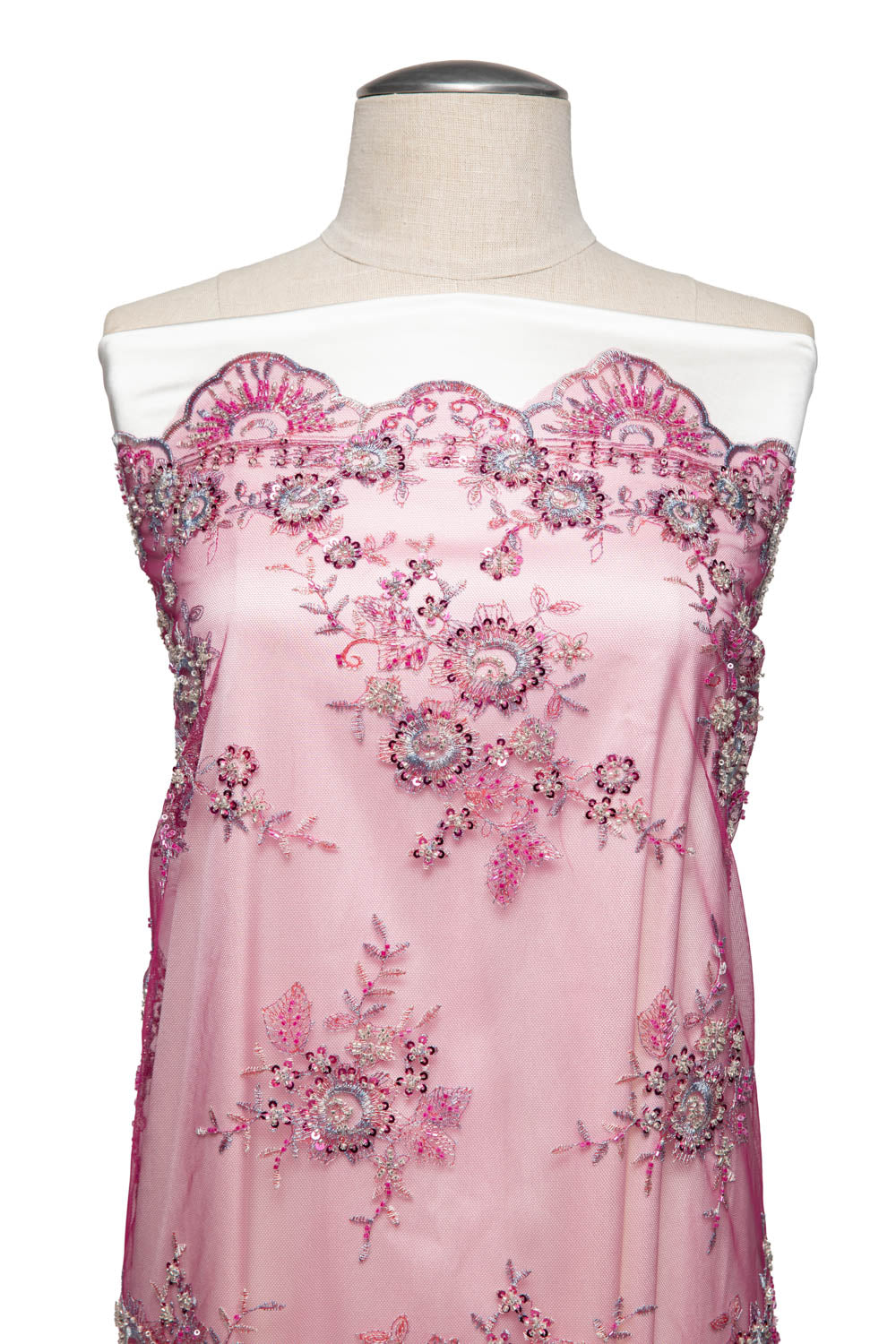 1 Yard 52" Wide Premium Textile Embroidered Tulle Lace Fabric with Beads and Floral Pattern