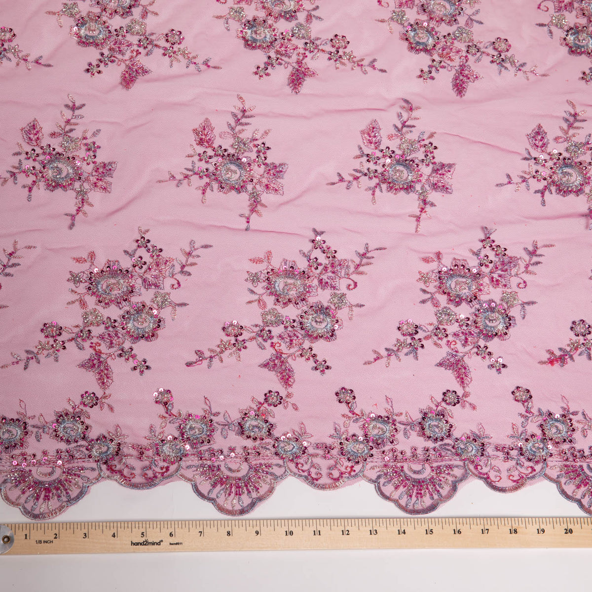 1 Yard Embroidered with Beads and Floral Pattern Tulle Lace Fabric 52" Wide