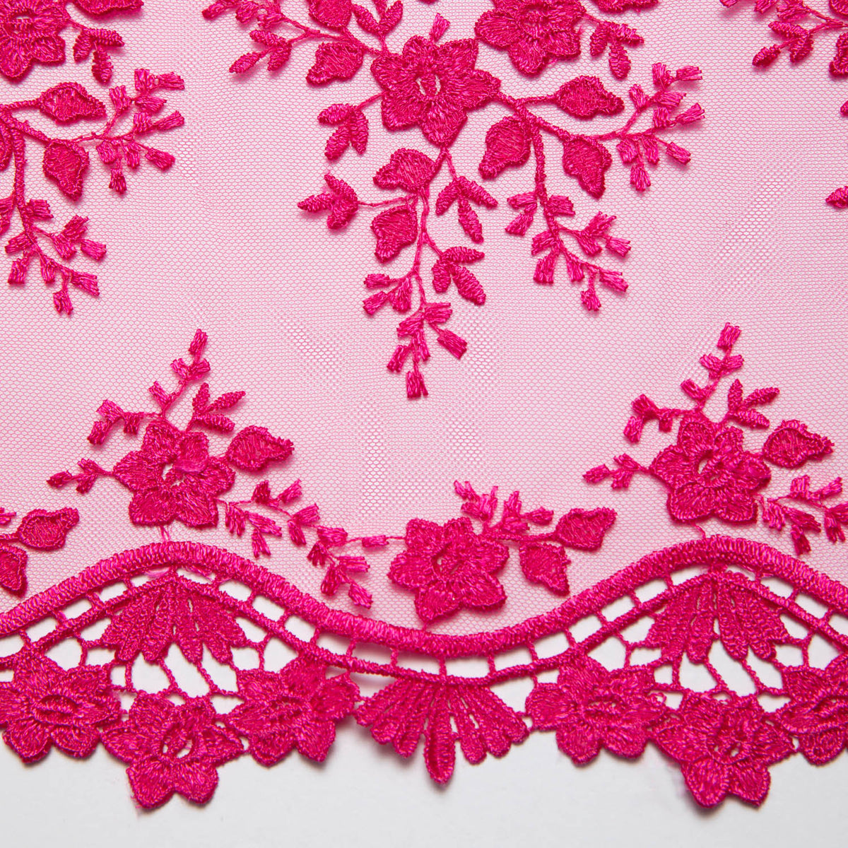 1 Yard Elegant Embroidered Lace Fabric with Delicate Floral Design 52" Wide