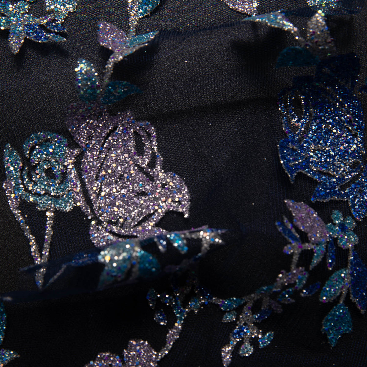 1 Yard Tulle Lace Fabric with Multicolor Glitter Floral Design, 58" Wide
