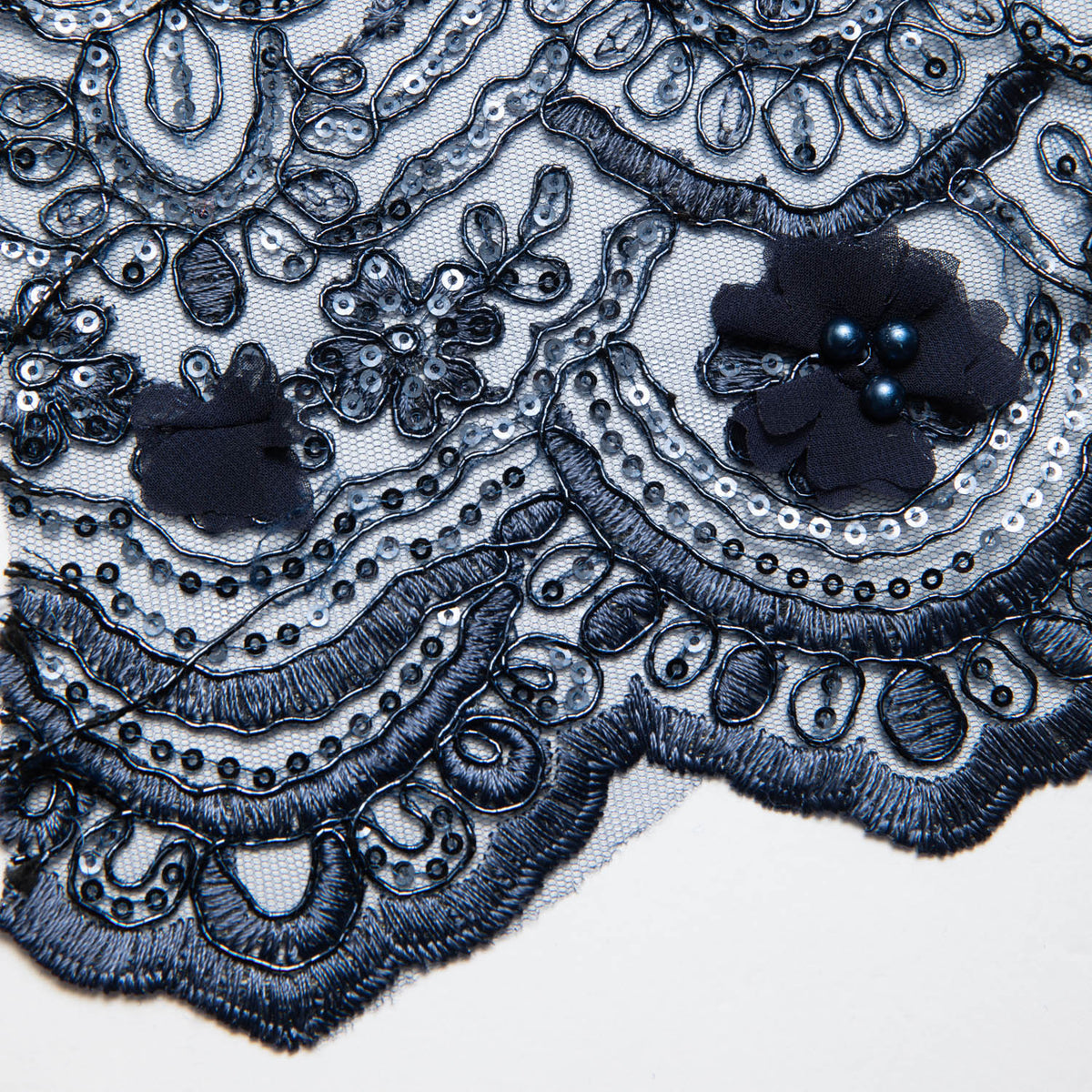 1 Yard Tulle Lace Fabric with 3D Embroidered Applique Design, 52" Wide