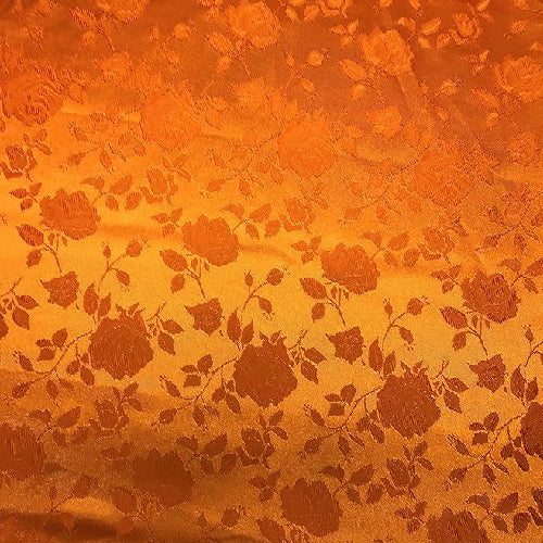 1 Yard Rust Rose Floral Jacquard Satin Fabric, 100% Polyester, 60/59? Width