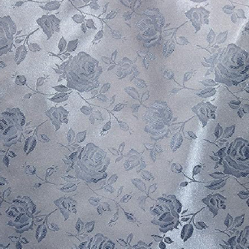 1 Yard Copen Blue Rose Floral Jacquard Satin 60/59? Width 100 Percent Polyester