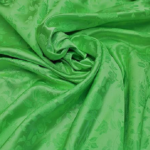 1 Yard Neon Green Rose Floral Jacquard Satin Fabric, 59/60" Wide, 100% Polyester