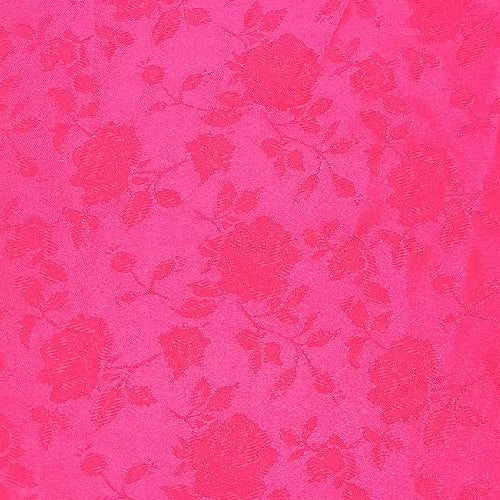 1 Yard Neon Pink Rose Floral Jacquard Satin Fabric, 100% Polyester, 60/59" Wide