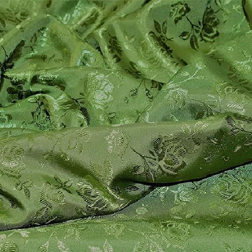 1 Yard Olive Rose Floral Jacquard Satin Fabric, 60/59? Width, 100% Polyester