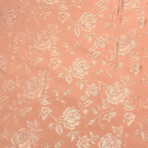 1 Yard Peach Rose Floral Jacquard Satin Fabric, 59/60? Width, 100% Polyester