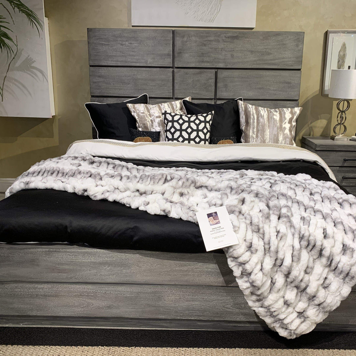 Braided Soft Faux Fur Blanket Fluffy Gray White Comforter & Throw, Queen or Cal King Size