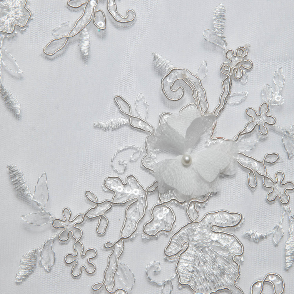 1 Yard Tulle Lace Fabric Embroidered Applique 3D Floral Pattern Delicate Look 52" Wide