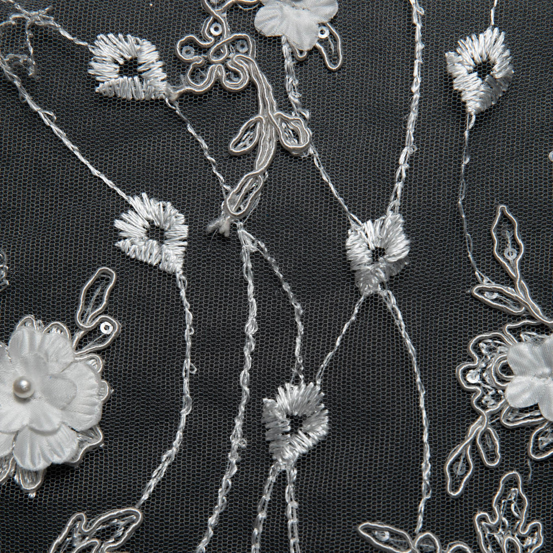 1 Yard 3D Floral Applique Embroidered Tulle Lace Fabric – 52" Wide Premium Textile for Bridal