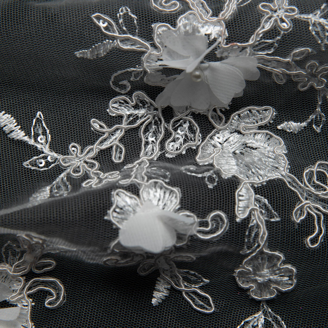 1 Yard Embroidered Tulle Lace Fabric with 3D Floral Applique 52" Wide Costume Textile