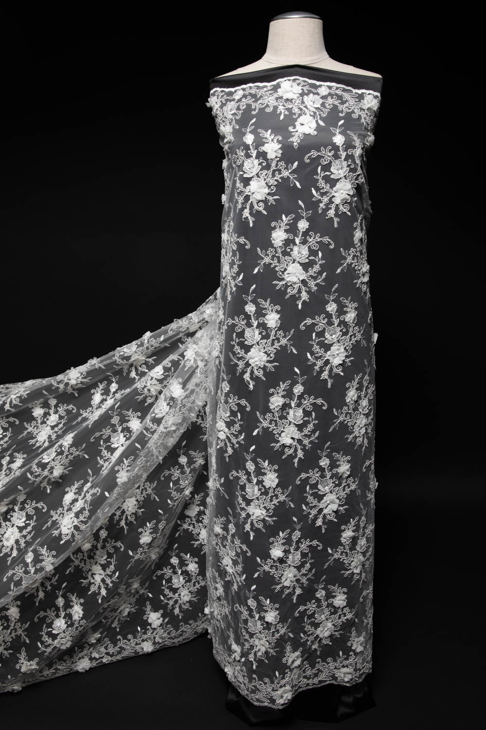 1 Yard Embroidered Tulle Lace Fabric with 3D Floral Applique 52" Wide Costume Textile