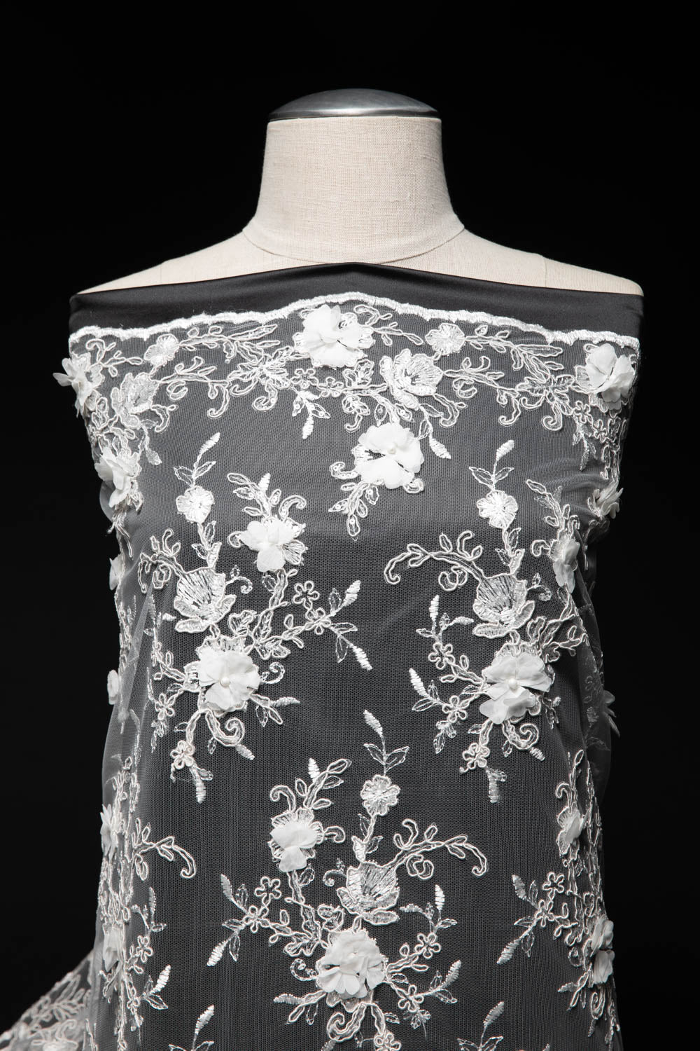 1 Yard Tulle Lace Fabric Embroidered Applique 3D Floral Pattern Delicate Look 52" Wide