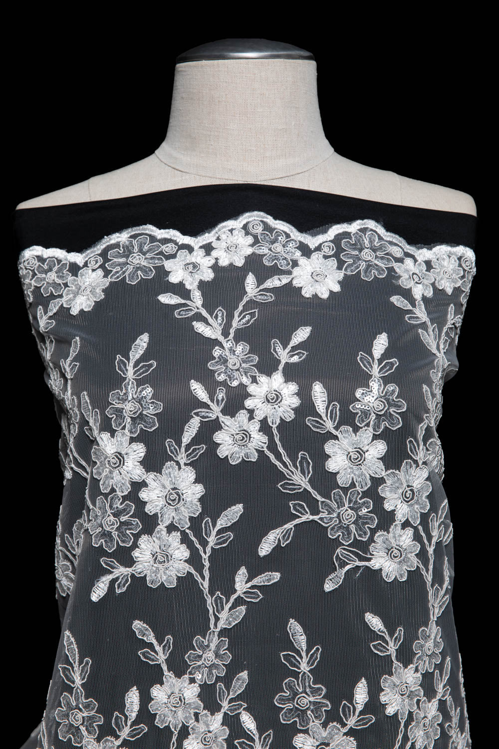 1 Yard Beautiful 3D Floral Applique Embroidered Tulle Lace Fabric 52" Wide Premium Fabric