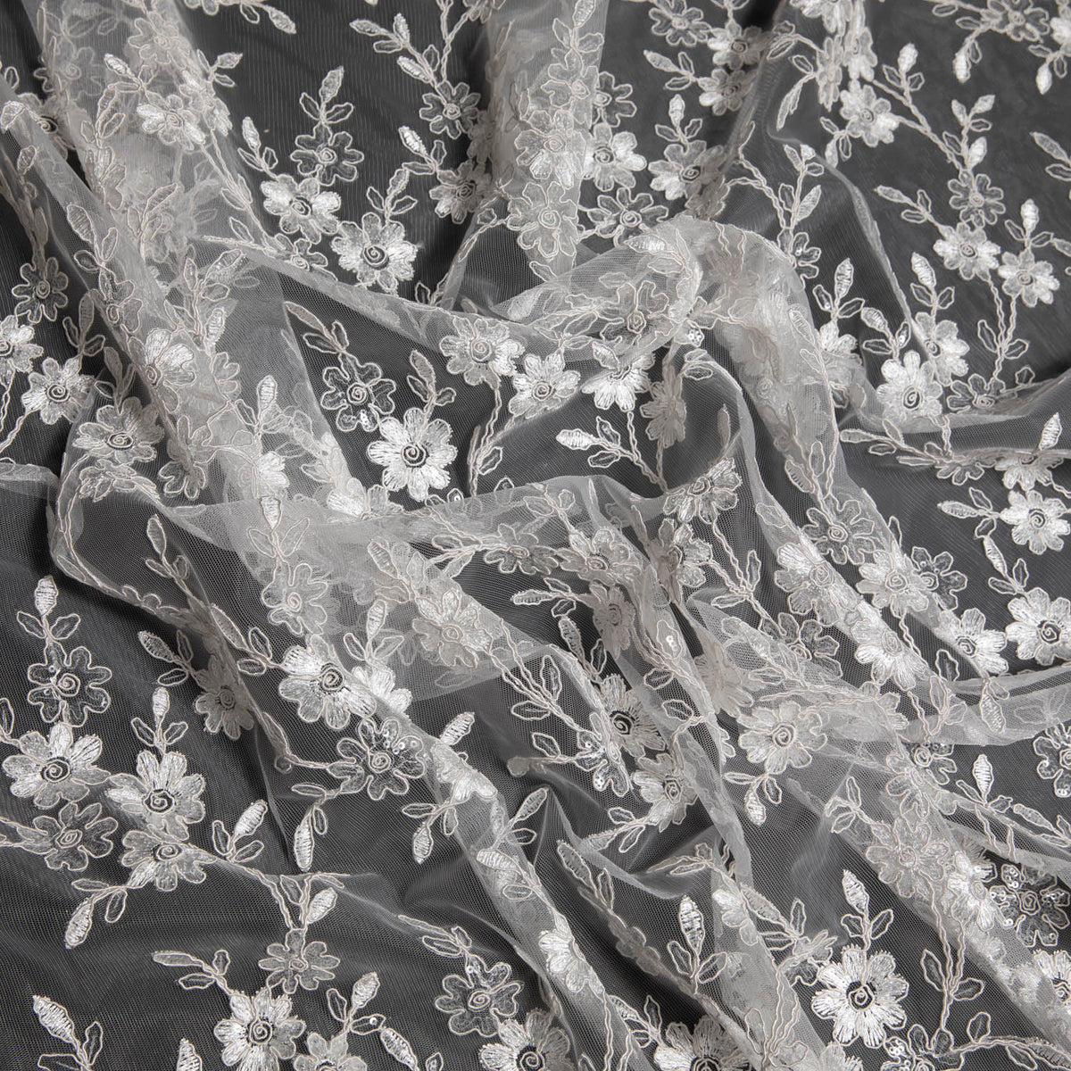 1 Yard Tulle Lace Fabric Embroidered W/Applique with Beautiful 3D Floral Pattern, 52" Wide