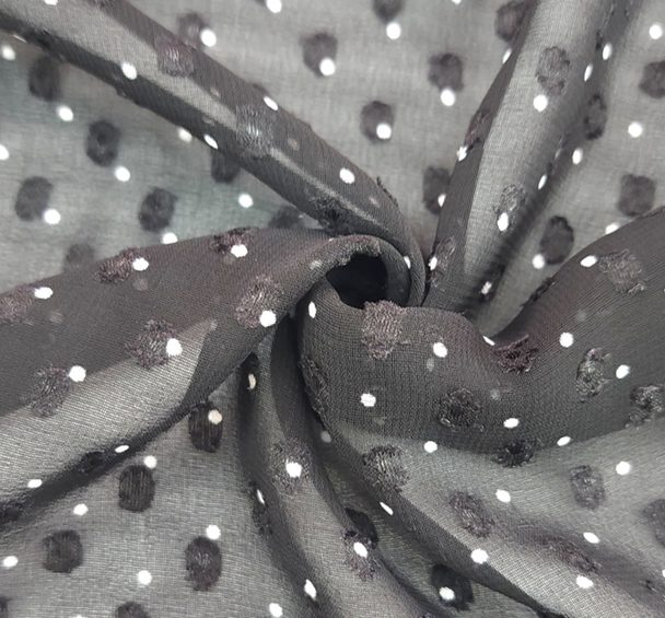 1 Yard Black or Ivory Clip Dot Chiffon Lightweight Sheer Polyester Fabric 57/58" Wide