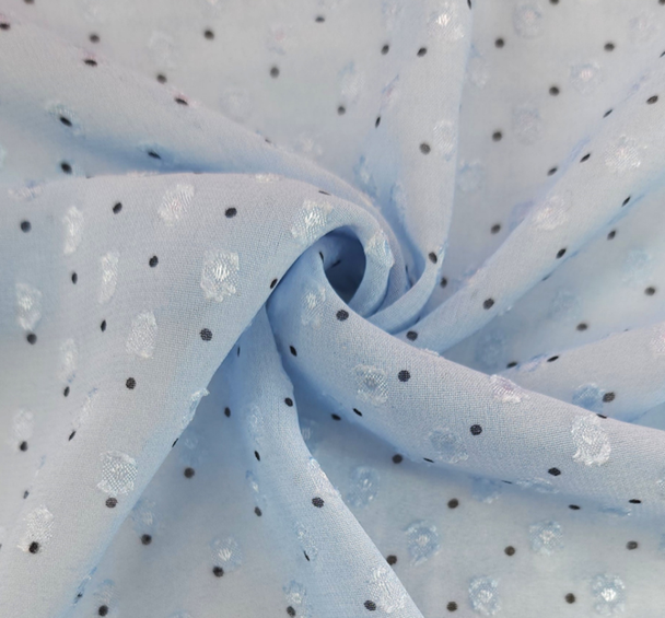 1 Yard Blue or Charcoal Clip Dot Chiffon Fabric, 57/58" Wide Lightweight Soft Draping Polyester