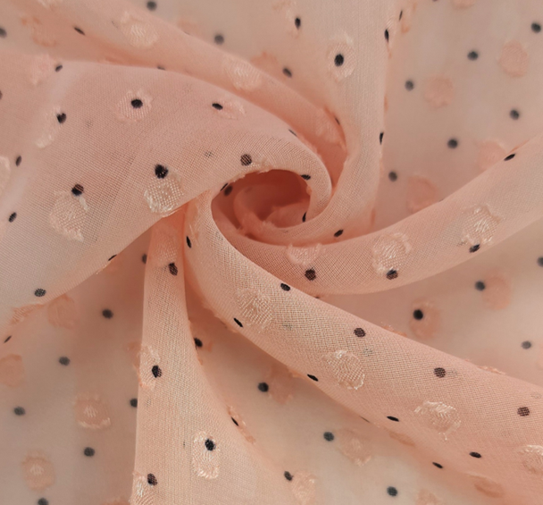 1 Yard Blush or Charcoal Clip Dot Chiffon Fabric 57/58" Wide Lightweight Soft Draping Polyester