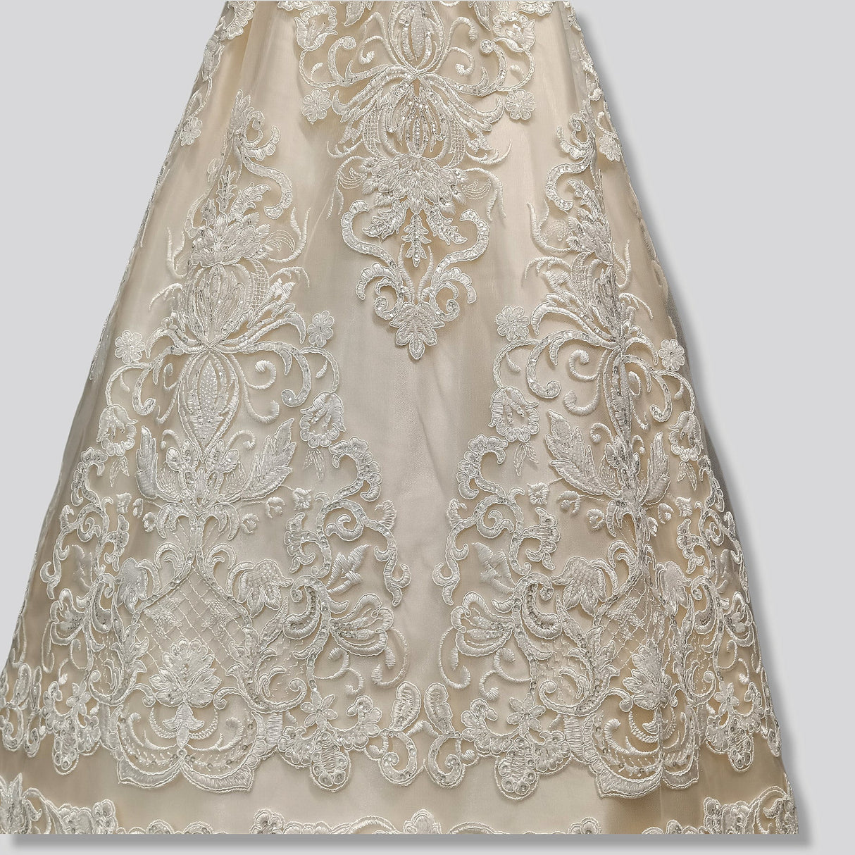 1 Yard Ivory Beaded & Corded Lace Fabric on 100% Polyester Mesh, 51" Wide Embroidered Net Lace for Apparel & Decor