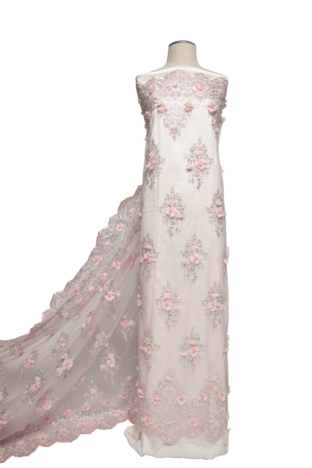 1 Yard Tulle Lace Fabric with 3D Embroidered Applique Design, 52" Wide