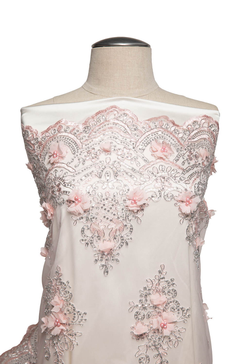 1 Yard Tulle Lace Fabric with 3D Embroidered Applique Design, 52" Wide