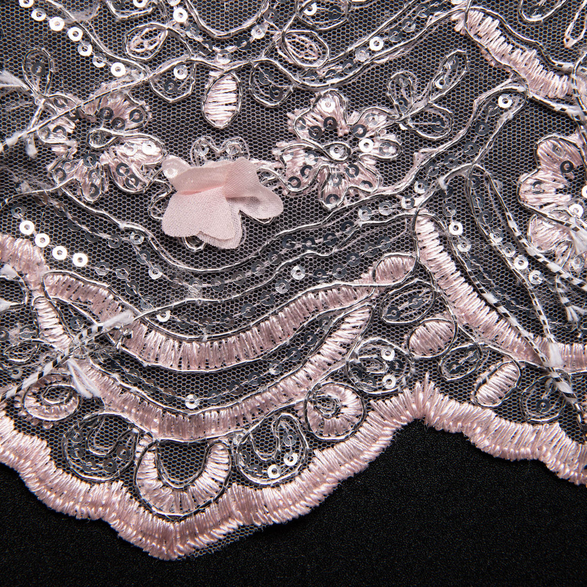 1 Yard Tulle Lace Fabric with 3D Embroidered Applique Design, 52" Wide