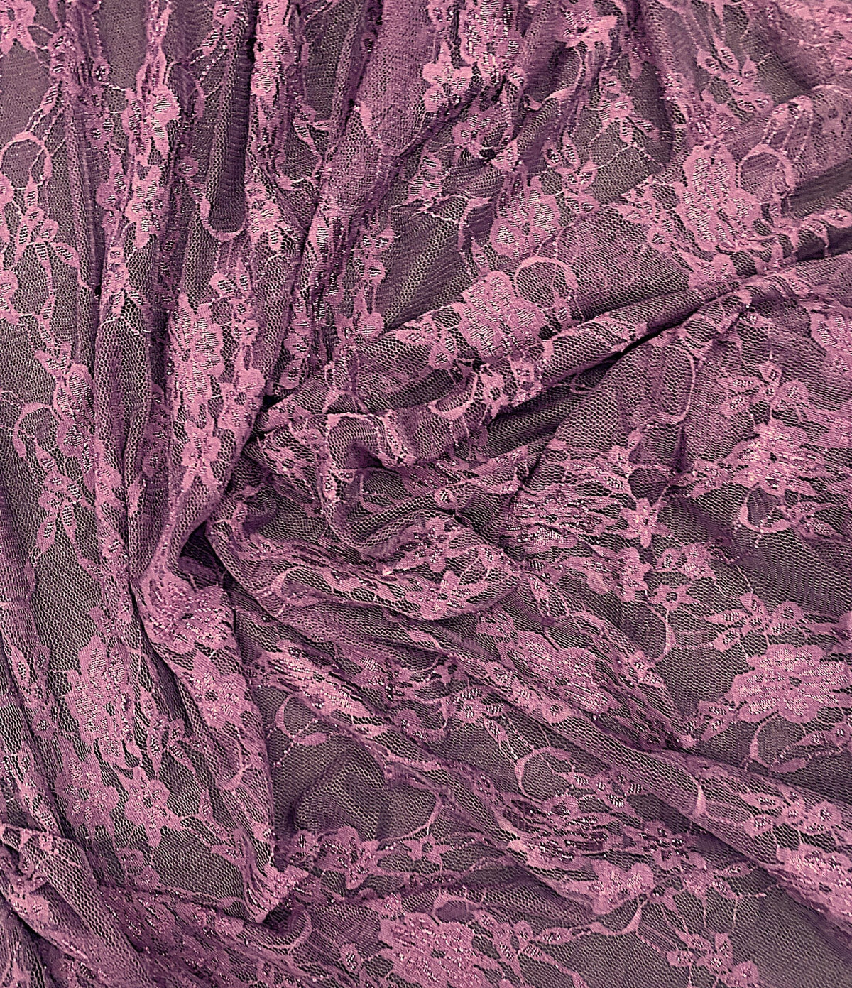 Plum Stretch Lace Nylon Spandex Fabric - Shimmery Floral Lace, 58/60" Width (1 Yard)