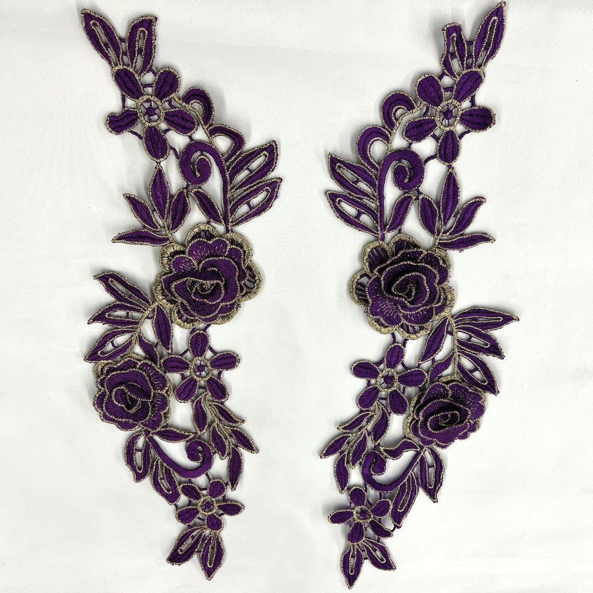 1 Pair 14" x 5" 3D Floral Lace Applique Embroidered on 100% Polyester Net Mesh