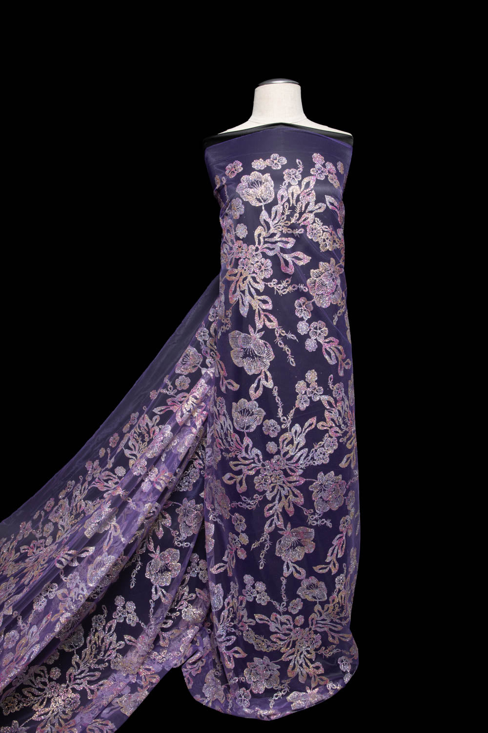 1 Yard Tulle Fabric Multicolor Glitter Floral Pattern Sparkling Design 58" Wide