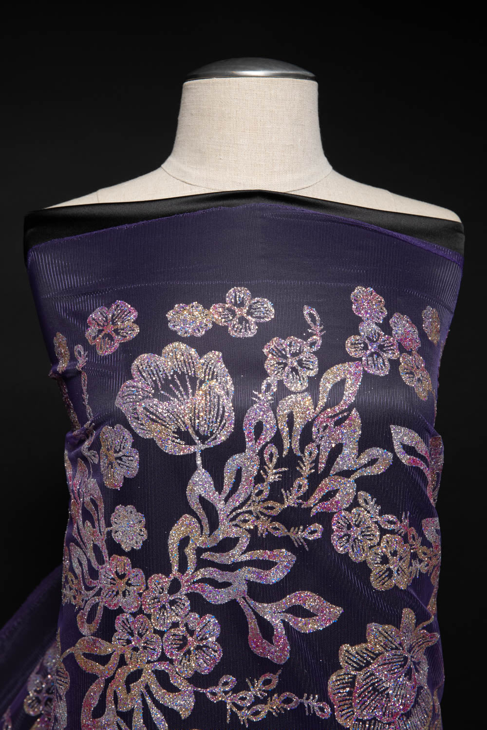 1 Yard Tulle Fabric Multicolor Glitter Floral Pattern Sparkling Design 58" Wide