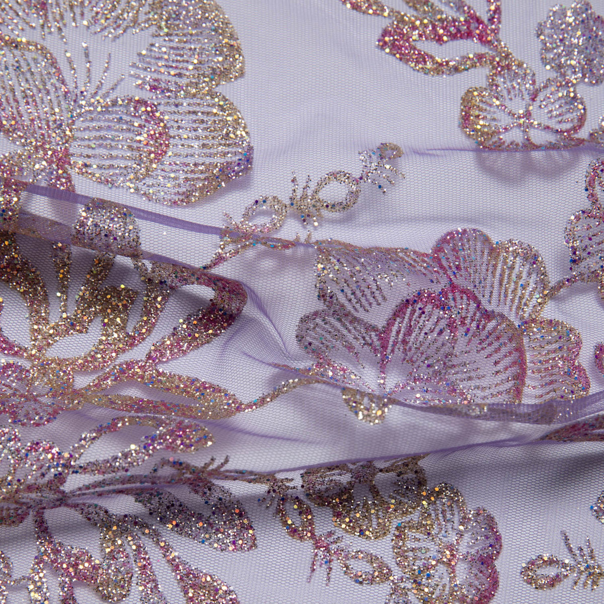 1 Yard Tulle Fabric Multicolor Glitter Floral Pattern Sparkling Design 58" Wide