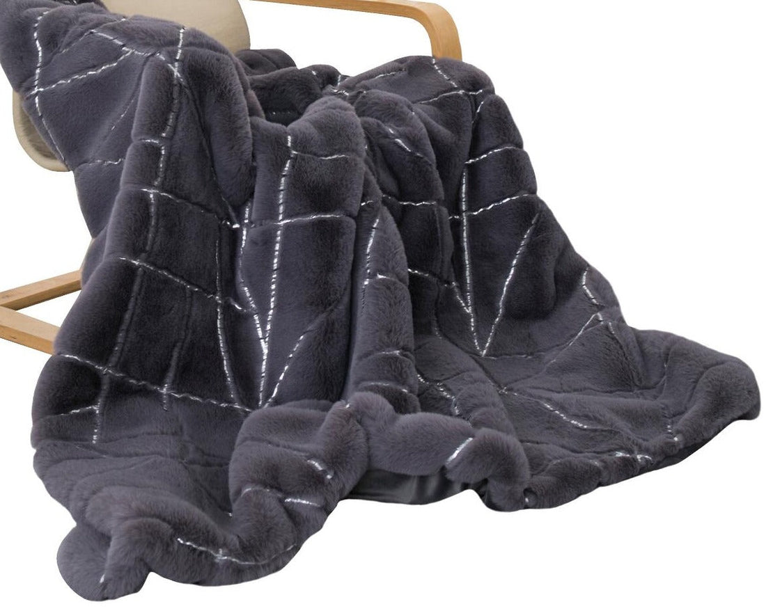 Metallic Golden Shimmery Faux Fur Blanket Luxurious Soft Throw & Quilt with Crystal Velvet Backing