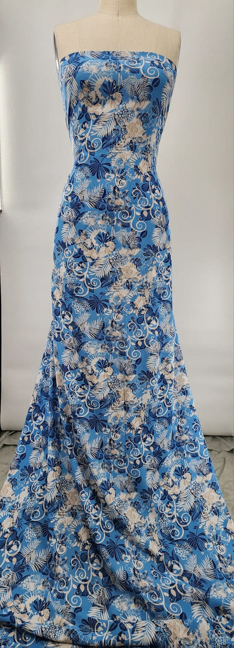 Blue Rayon Crinkle 1 Yard Fabric 50/52" Lightweight Textured Material for Dresses & Apparel