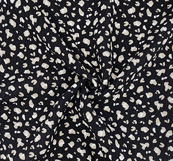 1 Yard Rayon Crinkle Fabric Black Taupe Wide Lightweight Apparel Material 50/52 Inches Width