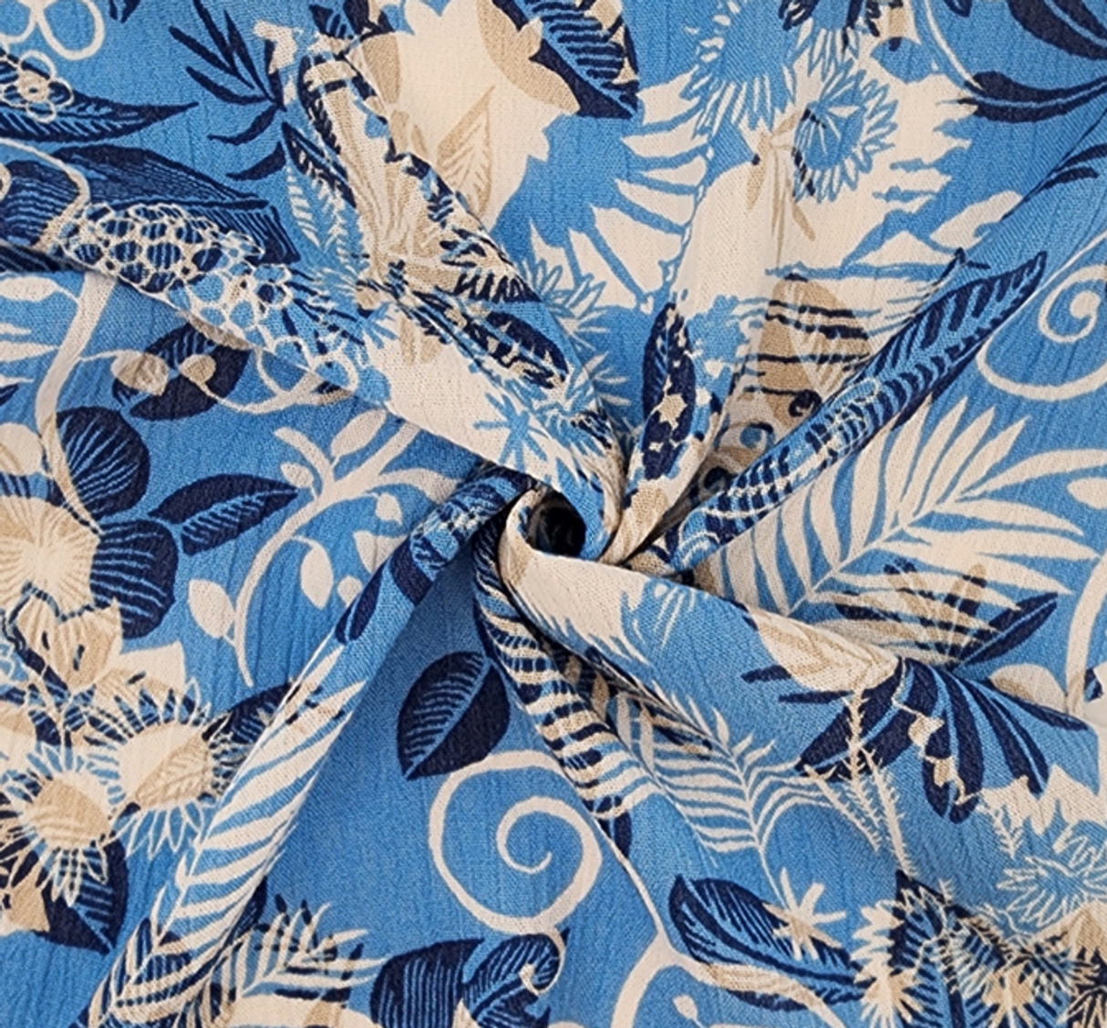 Blue Rayon Crinkle 1 Yard Fabric 50/52" Lightweight Textured Material for Dresses & Apparel