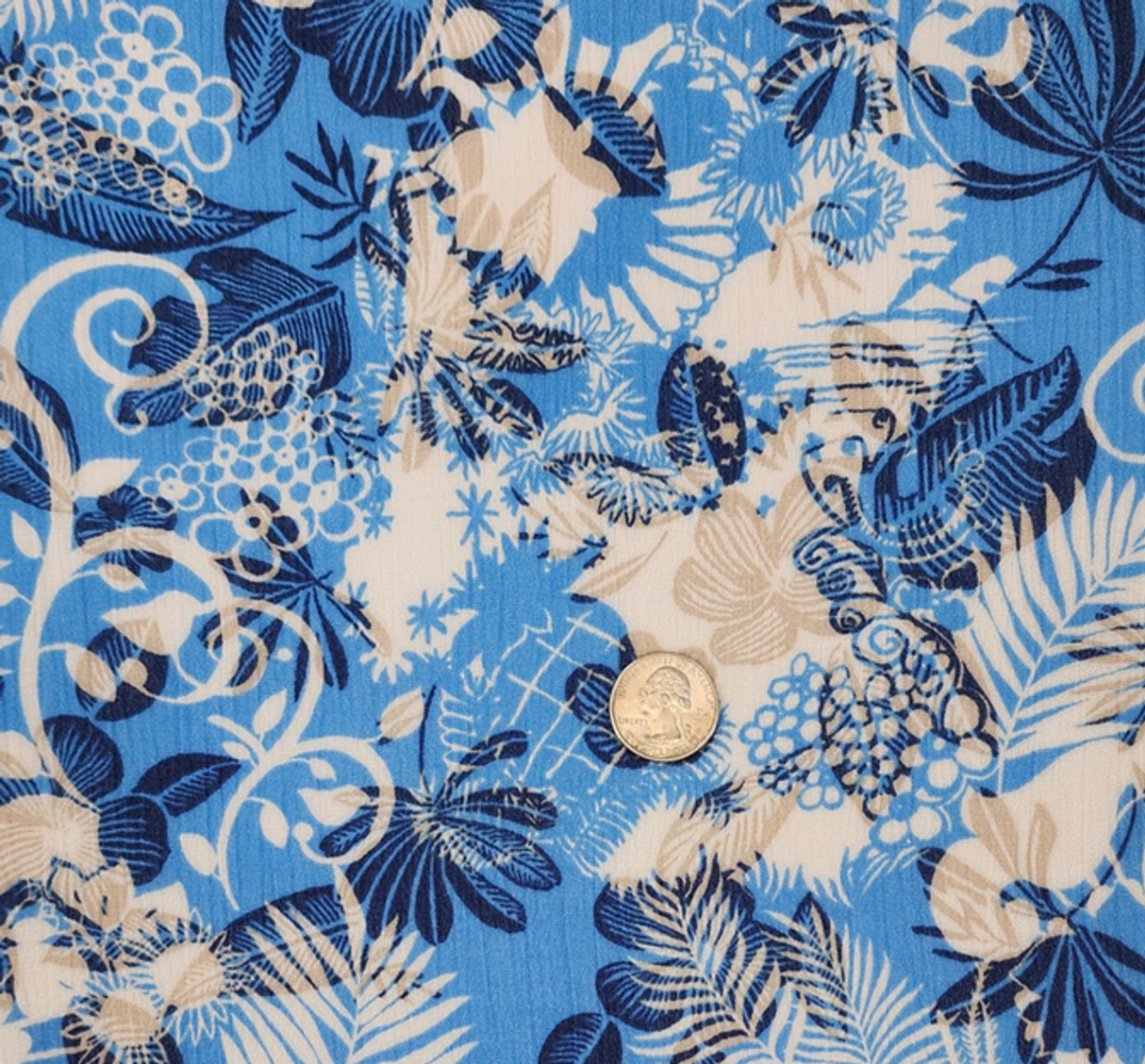 Blue Rayon Crinkle 1 Yard Fabric 50/52" Lightweight Textured Material for Dresses & Apparel