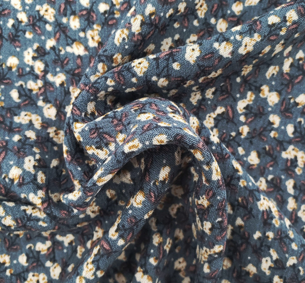 Rayon Crinkle Vintage Blue 1 Fabric Lightweight Pleated Crepon Fabric 50/52” Wide