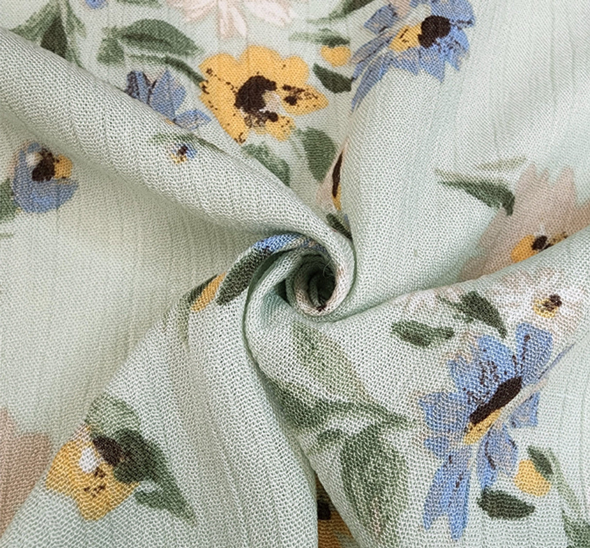 1 Yard Rayon Crinkle Crepon Butterfly Green Fabric, 50/52" Wide Lightweight Apparel Material