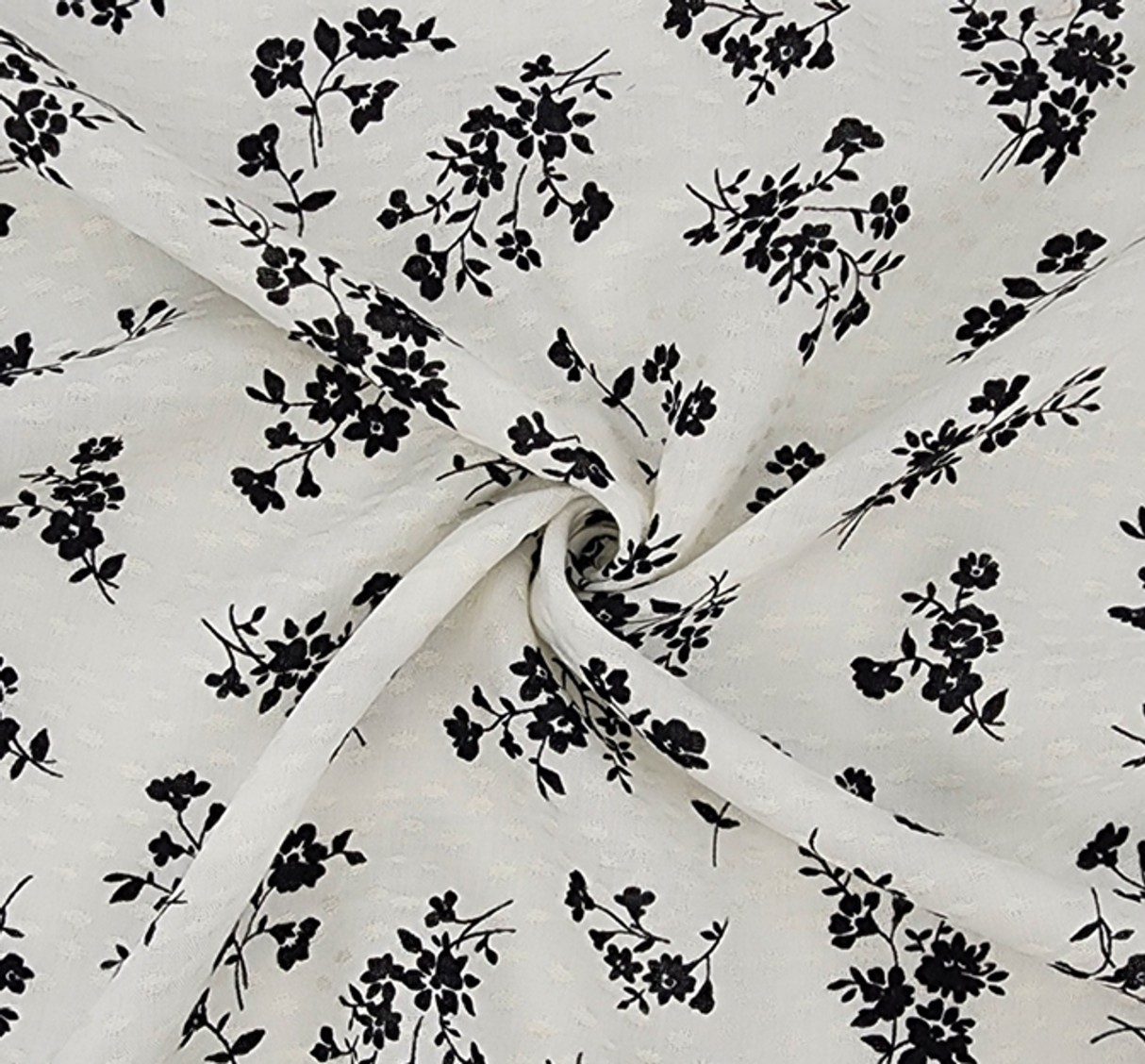 1 Yard Off White Black Rayon Dobby Dot Fabric Lightweight Jacquard Material for Blouses 53/54" Wide