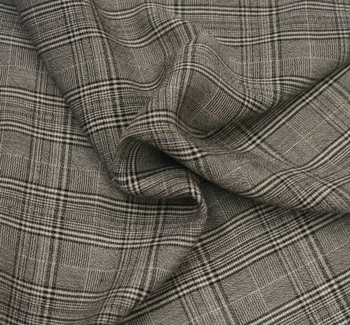 Rayon Yarn Dyed Plaid 1 Yard Fabric Taupe Black, 50/51″ Wide, Ultra Soft Lightweight Apparel Material