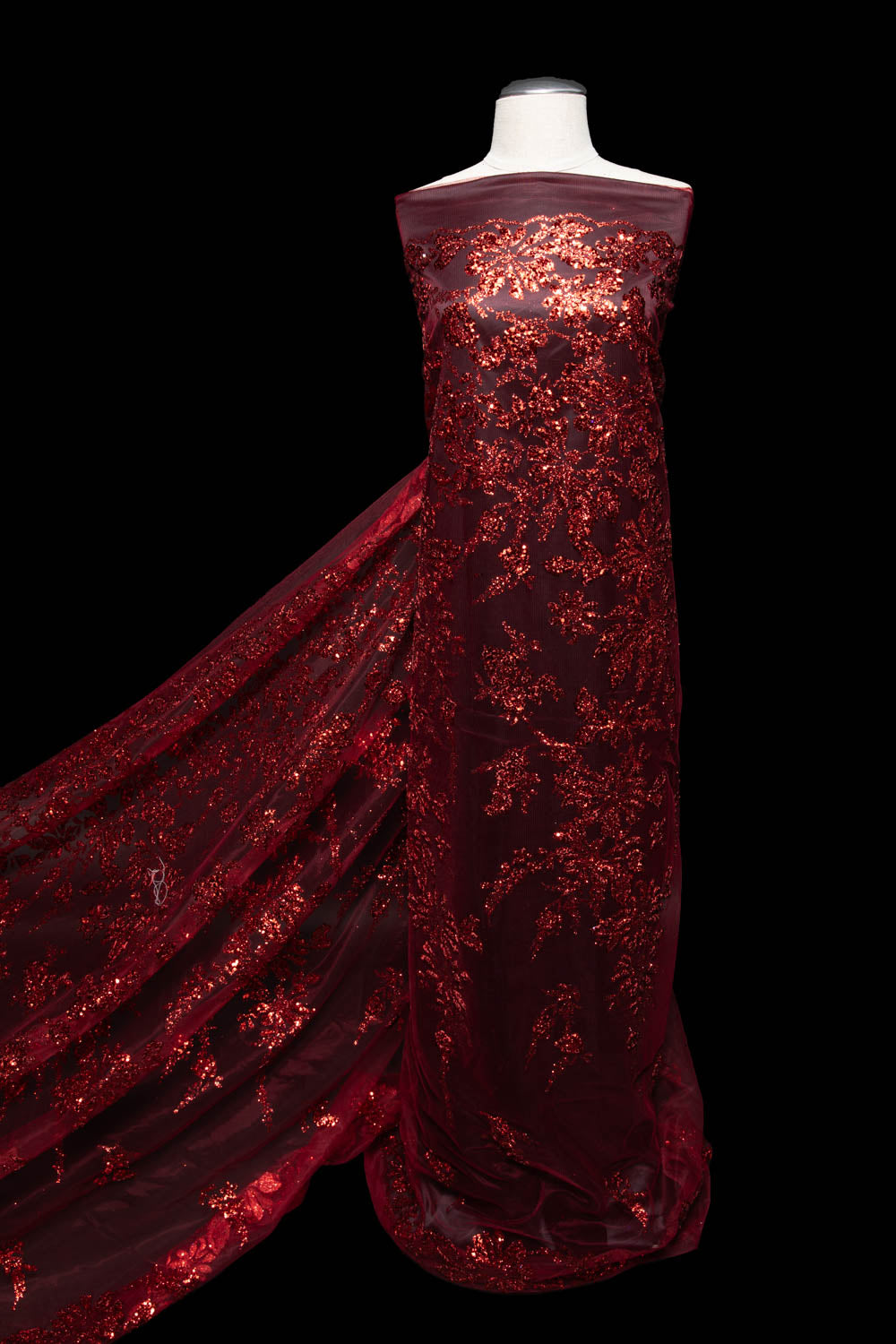 1 Yard Tulle Lace Fabric with Glitter Floral Design, 58" Wide