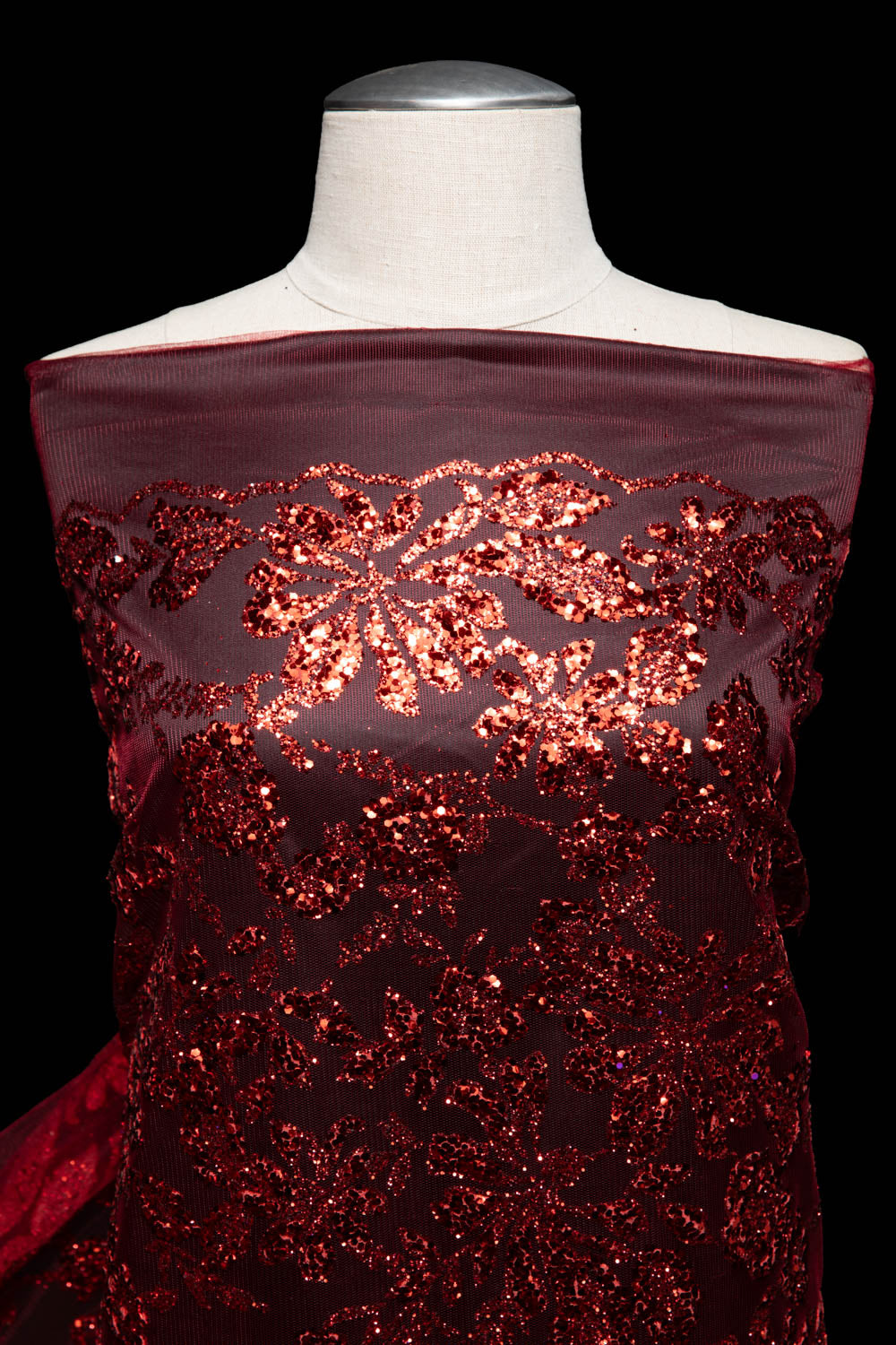 1 Yard 58" Tulle Lace Fabric with Floral Glitter Elegant Mesh Material for Fashion & Crafts